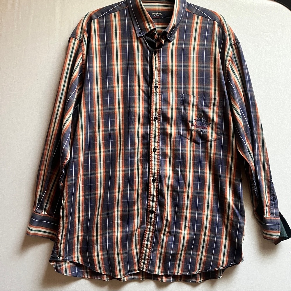 Paul & Shark Luxury Plaid Checkered Casual Button Down Shirt XL